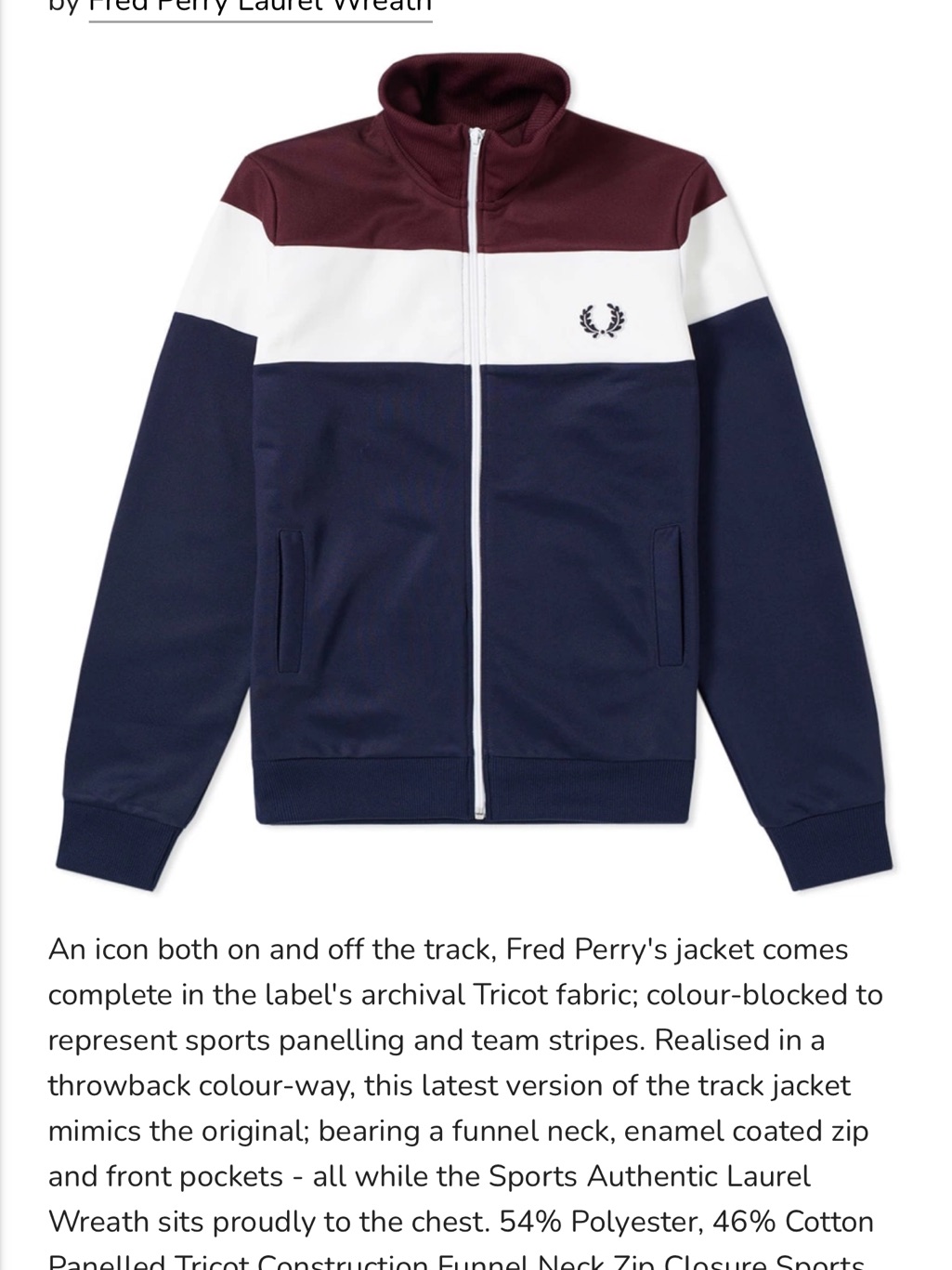 Fred Perry Navy White Burgundy Colorblock Track Jacket